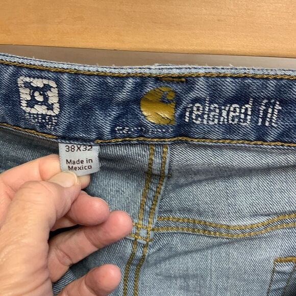 Carhartt Medium Wash Distressed Ripped Relaxed Fit Straight Leg Jeans 38 X 30 - Picture 9 of 14